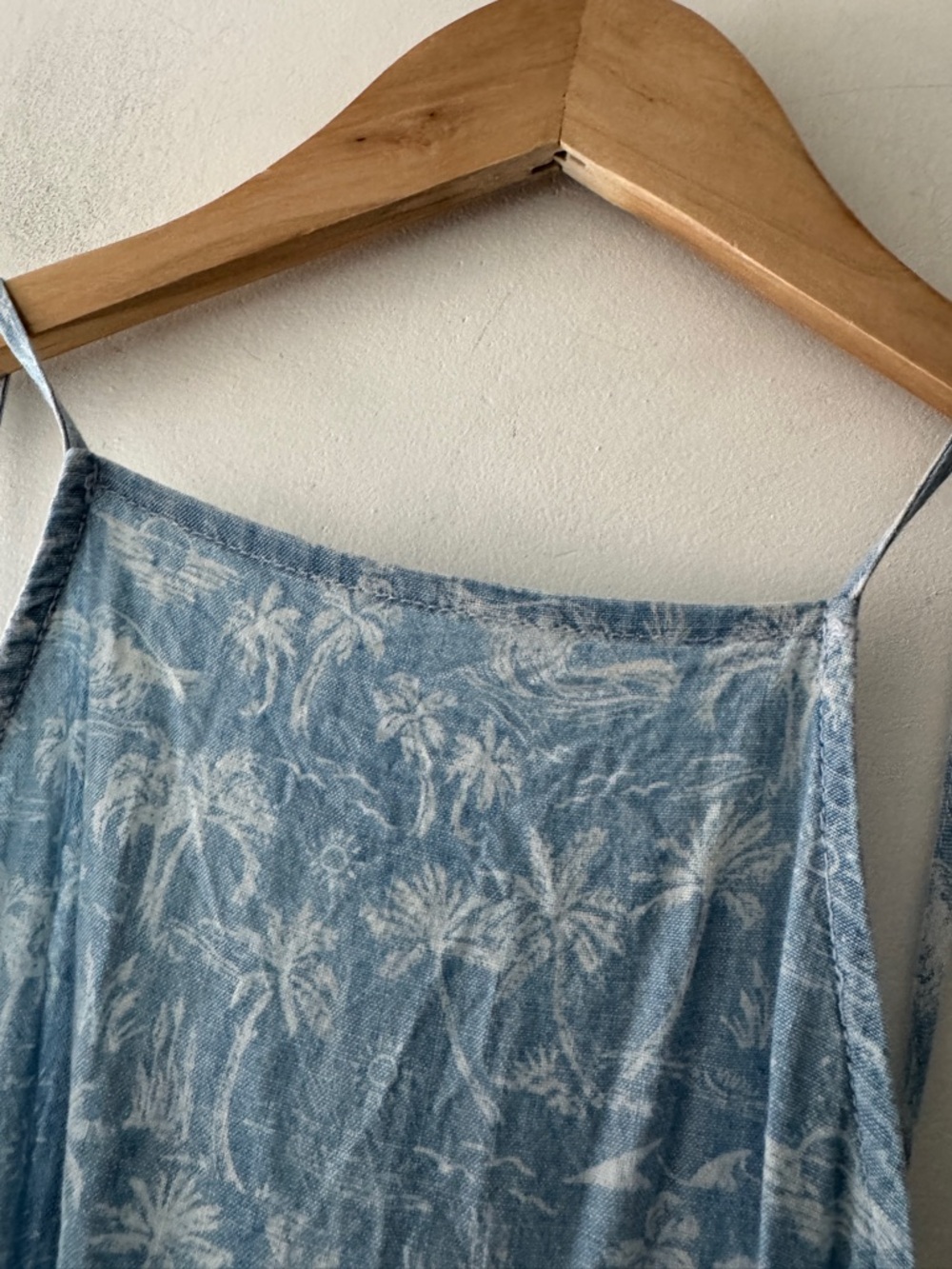 American Eagle Blue Palm Tree Print Romper Back Bow Tie Detail Smocked - Picture 6 of 8